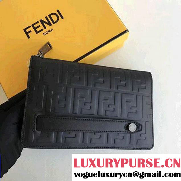 Fendi Embossed FF Black Leather Clutch 2018 (CL-8010417 )