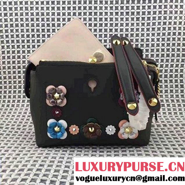 Fendi Small Dotcom Bag Embellished with Flowers and Studs Black 2017 (AFEI-7101807 )