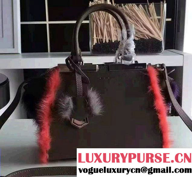 Fendi Soft Calfskin and Fur 3jours Shopper Bag Coffee/Red 2016