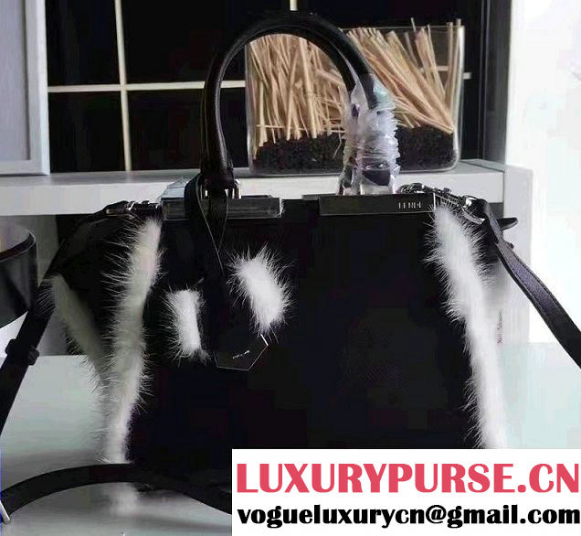 Fendi Soft Calfskin and Fur 3jours Shopper Bag Black/White 2016