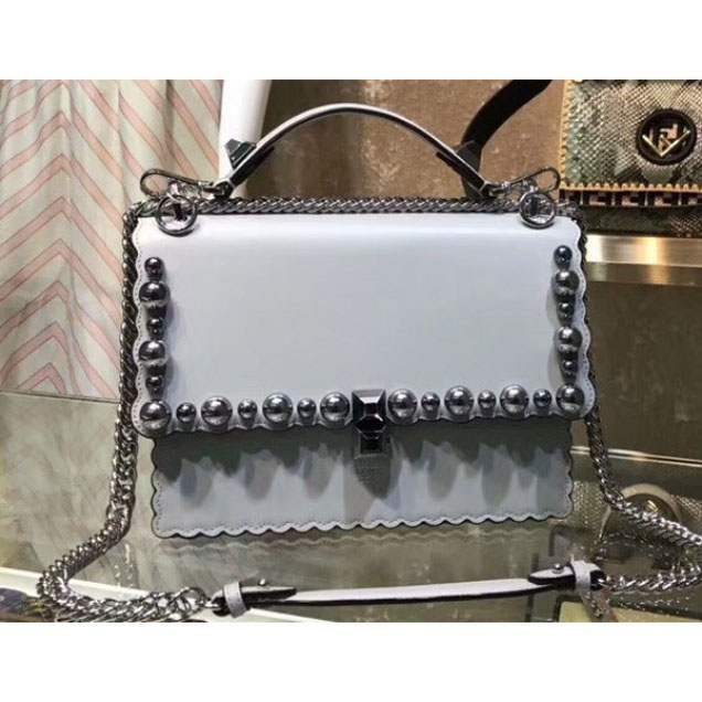 Fendi Kan I Medium Bag Scalloped Edges And Metal-Plated Pearls Light Gray 2018