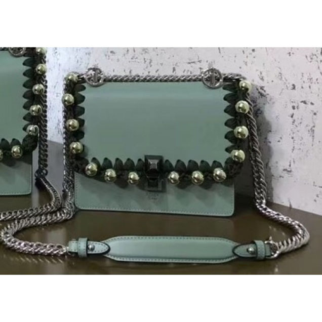 Fendi Kan I Mini Bag Crochet Work in Japanese Ribbon and Galvanised Pearls Ice Green 2018