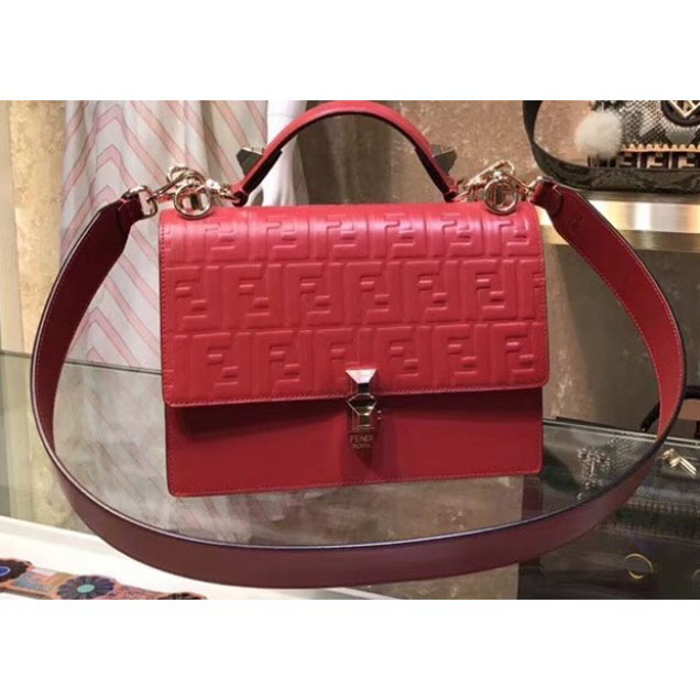 Fendi Kan I Medium Bag Raised Macro FF Motif Red 2018