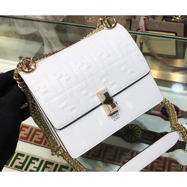 Fendi Mini Kan I Bag Raised Macro FF Motif White 2018