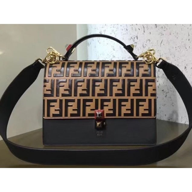 Fendi Kan I Medium Bag FF Pattern Printed In Relief And Hand-Painted In Black And Brown 2018