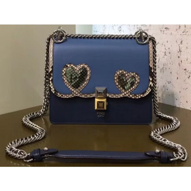 Fendi Mini Kan I Bag Heart-Shaped Appliques In Elaphe Blue 2018