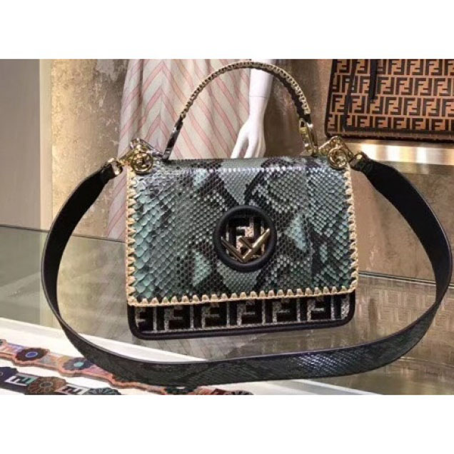 Fendi Python Green Kan I Medium F Logo Bag Raffia Edges And A Raised Embroidered Iconic FF Logo 2018