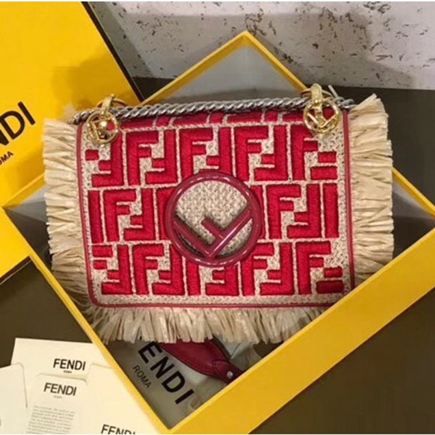 Fendi Kan I Small Raffia And Leather Mini Bag Red 2018 Collection