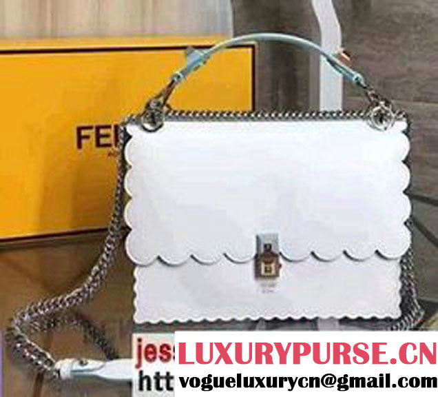 Fendi KAN I Crossbody Medium Bag White With Scalloped Edge 2017