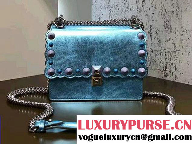 Fendi KAN I Small Stud Detail Scalloped Pattern Leather Mini Bag Blue 2017