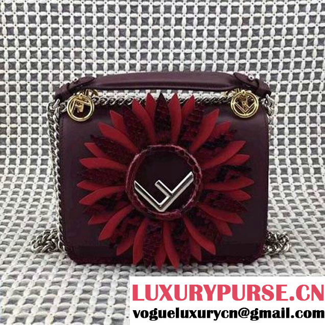 Fendi Gerbera Flower Mini Kan I Logo Bag in Clafskin and Python Burgundy 2017 (AFEI-7101718 )