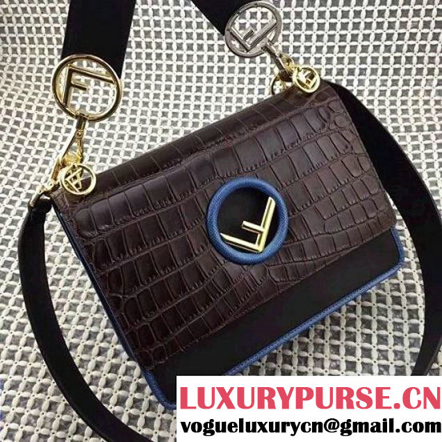 Fendi Medium Kan I F Logo Bag in Python and Crocodile Leather Black/Burgundy 2017 (AFEI-7101710 )