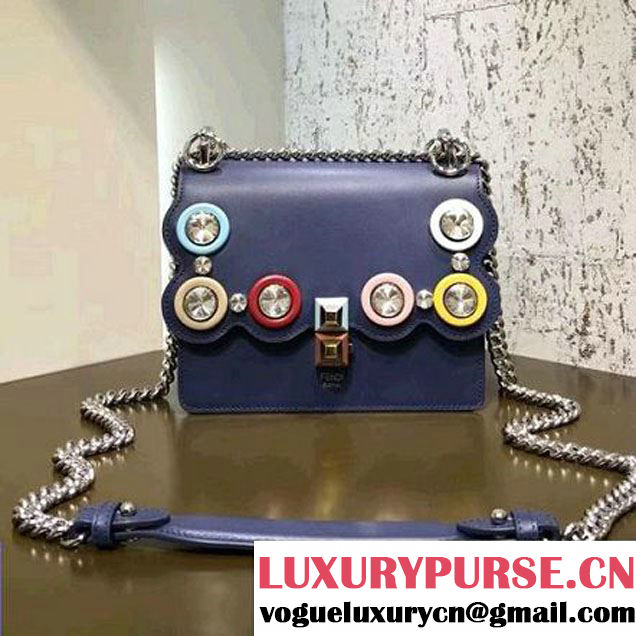 Fendi Kan I Small Leather Crossbody Bag With Macro-Crystals Blue 2017 (CL-7110903 )