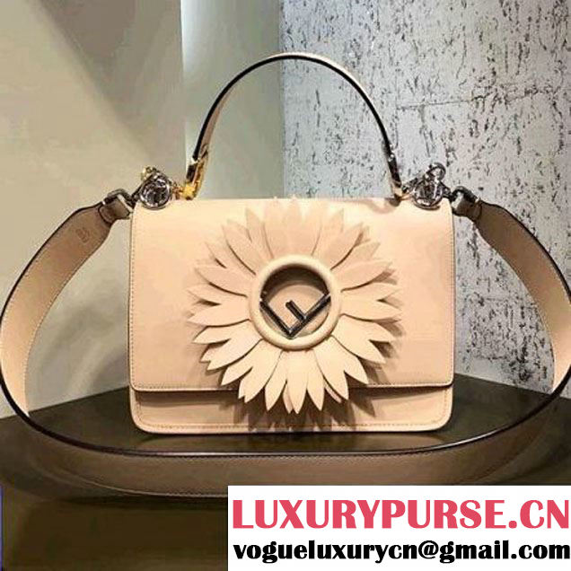 Fendi Floral Embellished Leather Medium Kan I Logo Bag Beige 2017 (CL-7110832 )