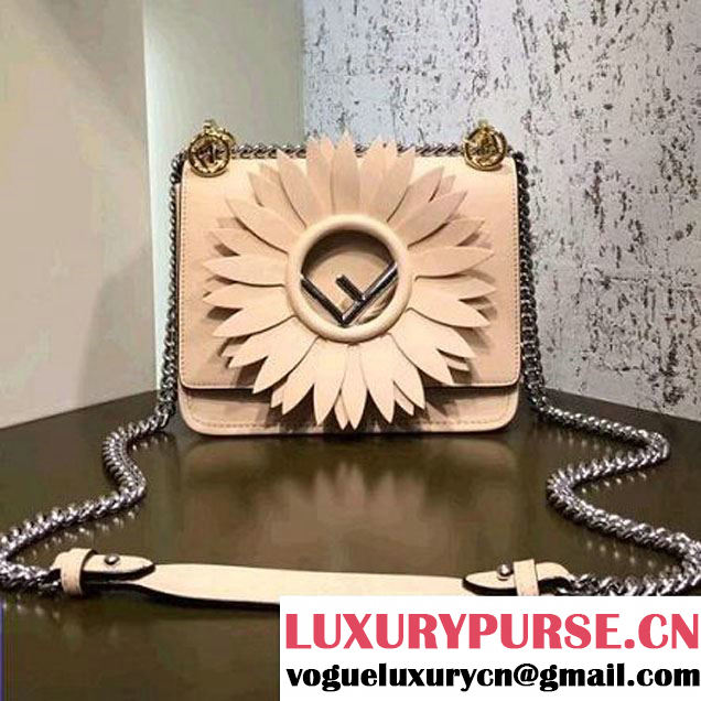 Fendi Floral Embellished Leather Mini Kan I Logo Bag Beige 2017 (CL-7110829 )