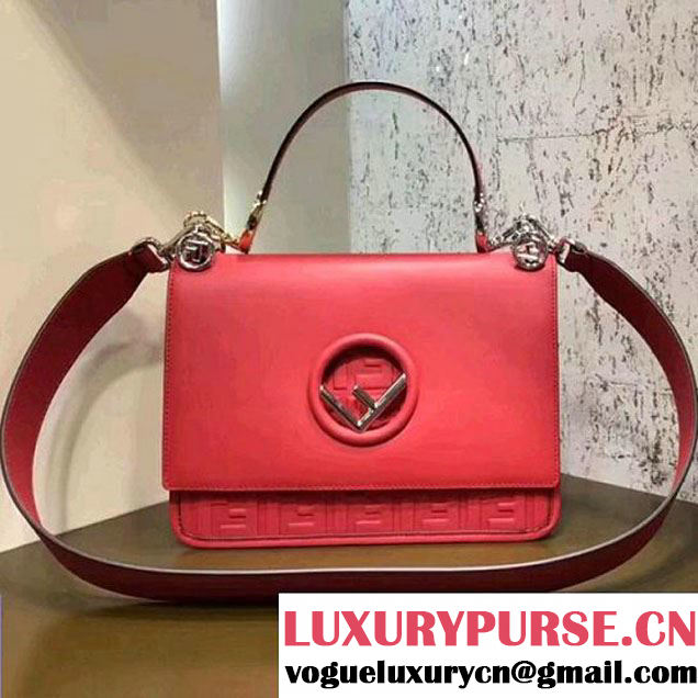 Fendi F Logo Medium Kan I Bag in Embossed Leather Red 2018 (CL-8010313 )