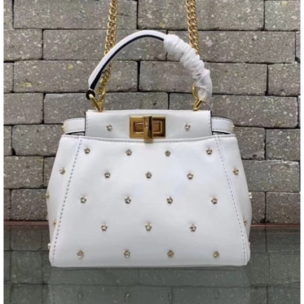 Fendi Peekaboo in Star Stud Supple Lambskin White 2018