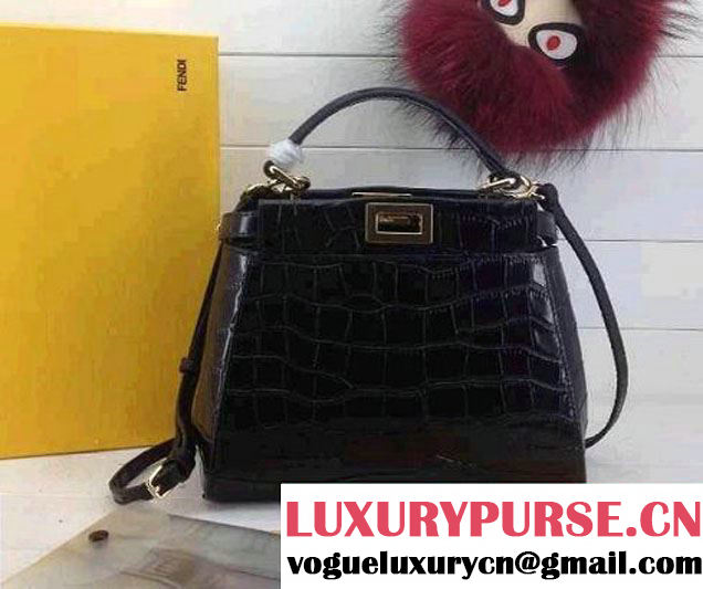 Fendi Croc Pattern Peekaboo Mini Bag Black