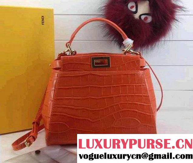 Fendi Croc Pattern Peekaboo Mini Bag Orange