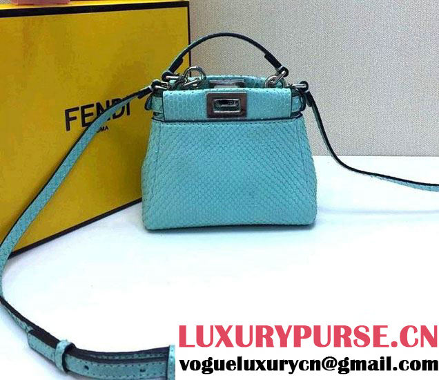 Fendi Python Peekaboo Micro Tote Bag Turquoise Spring 2015