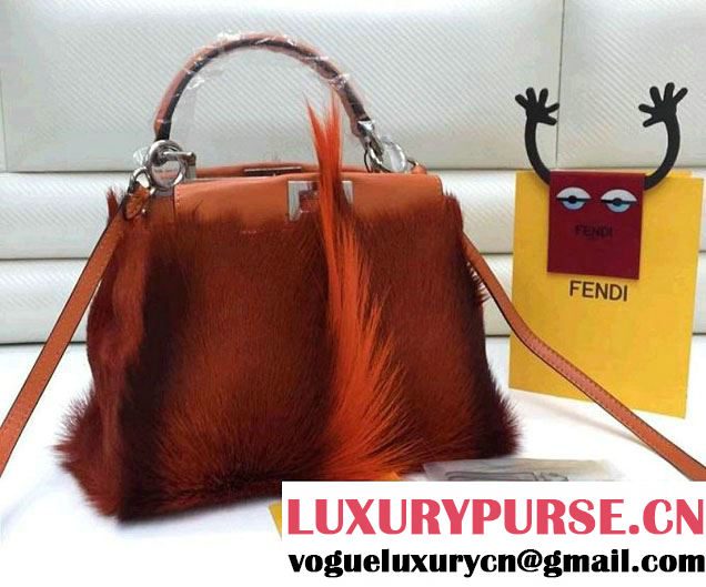 Fendi Peekaboo Fur and Calfskin Bag Orange Fall 2014