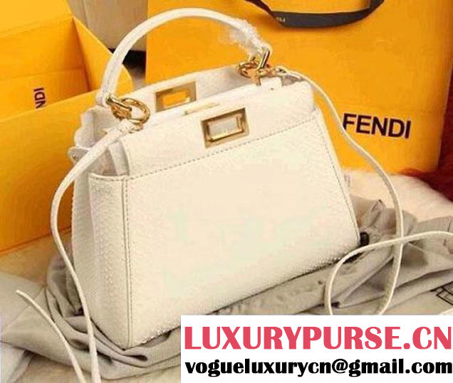 Fendi Python Mini Peekaboo Bag White 2014