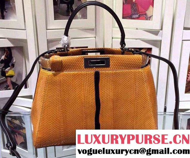 Fendi Python Small Peekaboo Bag Yellow 2014