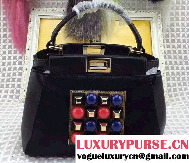 Fendi Mental Studs And Horsehair Mini Peekaboo Bag Black 01 Fall Winter 2015