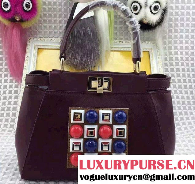 Fendi Mental Studs And Horsehair Mini Peekaboo Bag Burgundy Fall Winter 2015