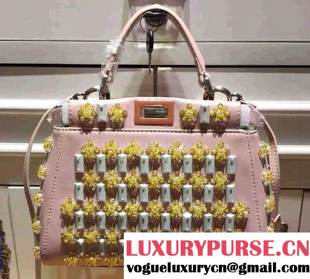 Fendi Embellished Mini Peekaboo Bag Pink Spring Summer Runway 2015