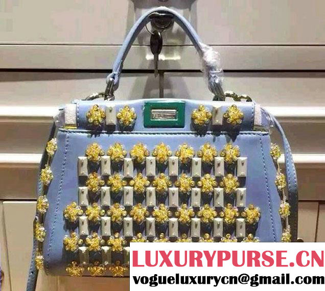 Fendi Embellished Mini Peekaboo Bag Light Blue Spring Summer Runway 2015