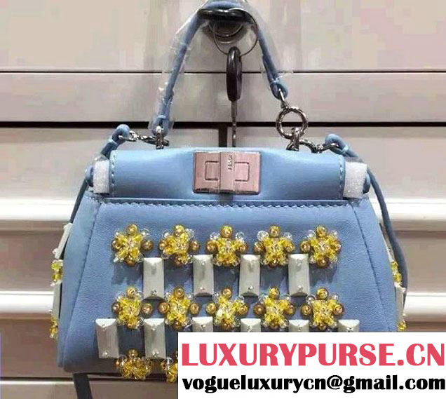 Fendi Embellished Micro Peekaboo Bag Light Blue Spring Summer Runway 2015