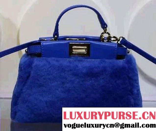 Fendi Shearling Peekaboo So Micro Tote Bag Blue 2015/2016