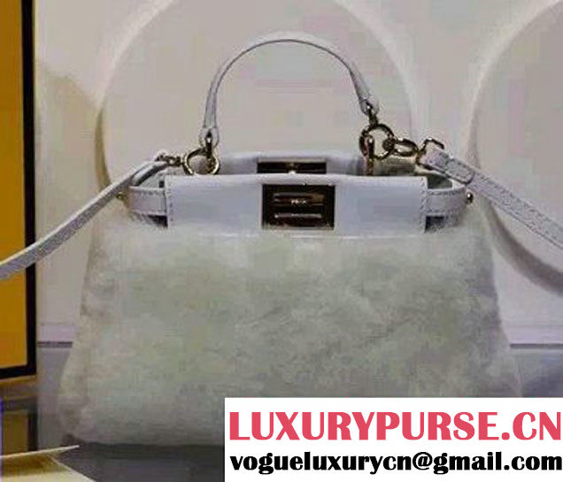 Fendi Shearling Peekaboo So Micro Tote Bag White 2015/2016