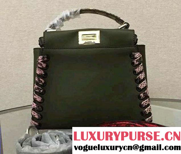 Fendi Interlaced Mini Peekaboo Bag Olive Green with Python Strap 2016