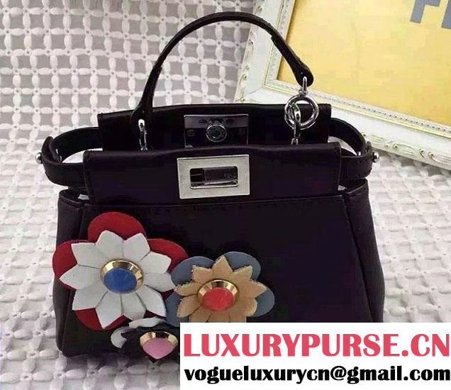 Fendi Floral Embellished So Micro Peekaboo Bag Black 2016