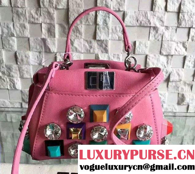 Fendi Multicolor Beaded and Studs Peekaboo So Micro Tote Bag Pink 2016