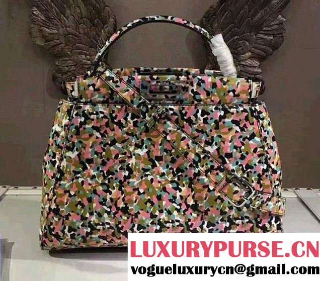 Fendi Multicolor Bag Bugs Granite Print Nylon Peekaboo Bag 2016