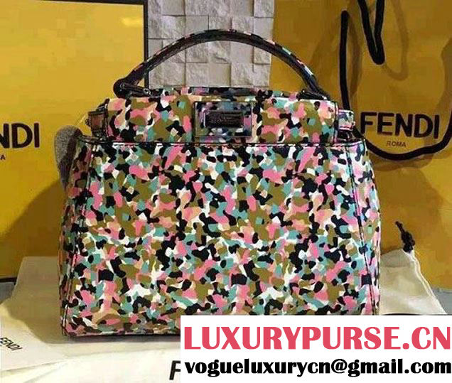 Fendi Multicolor Bag Bugs Granite Print Nylon Peekaboo Bag 2016