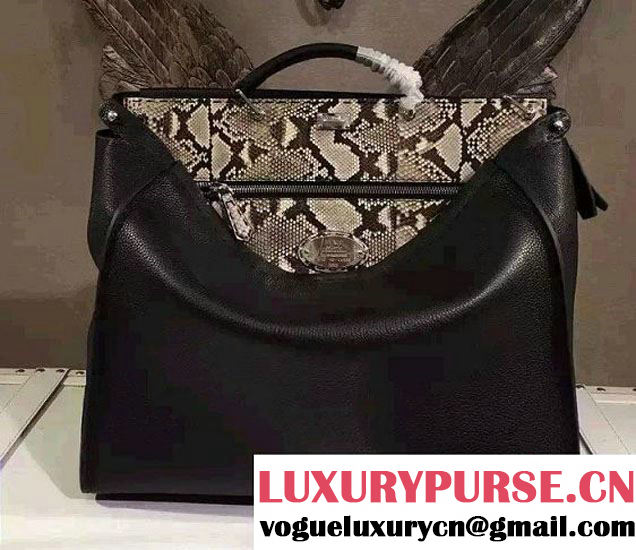 Fendi Selleria Leather Bugs Peekaboo Men's Bag Black/Python with Size 42cm 2016