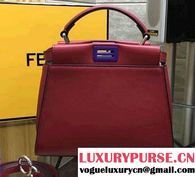 Fendi Calfskin Edge Detail Peekaboo Mini Bag Red/Gray 2016