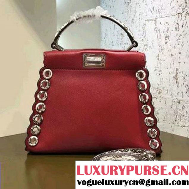 Fendi Leather/Elaphe With Grommets Small Peekaboo Bag Red 2017 (CL-7110907 )