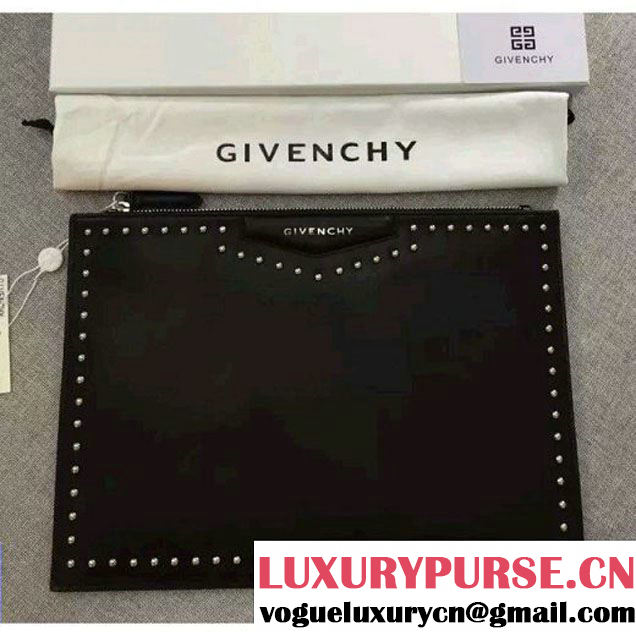 Givenchy Studs Antigona Pouch Clutch Bag in Smooth Calfskin Black 2016 (YS-6071538 )