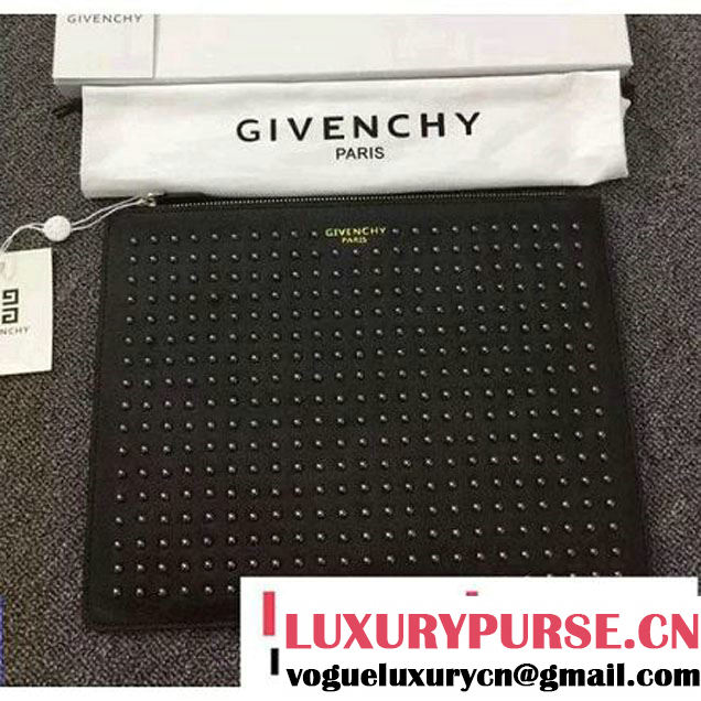 Givenchy Black Studs Small Pouch Clutch Bag in Saffiano Calfskin Black 2016 (YS-6071542 )