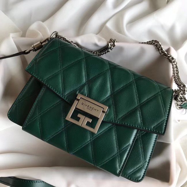 Givenchy Small GV3 Bag In Diamond Quilted Leather Green