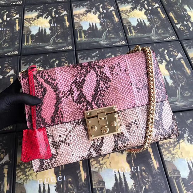 Gucci Padlock medium python shoulder bag 409486 pink