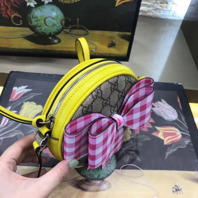 Gucci Children's Check Pink Bow GG Messenger Bag 478294 2018