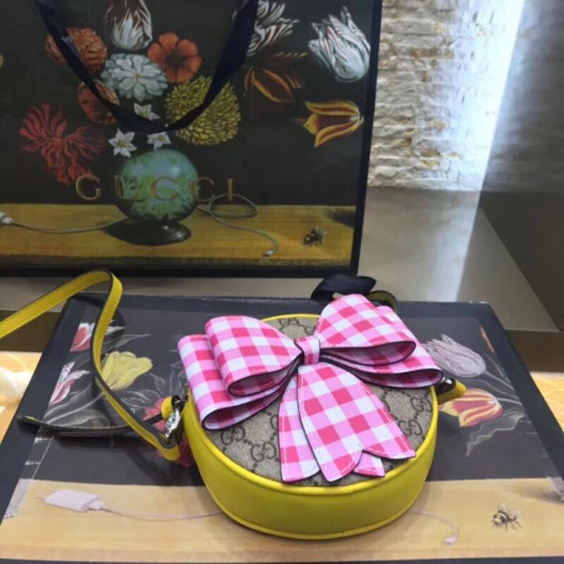 Gucci Children's Check Pink Bow GG Messenger Bag 478294 2018