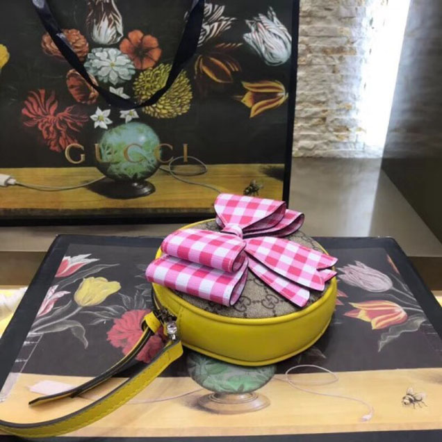 Gucci Children's Check Pink Bow GG Messenger Bag 478294 2018