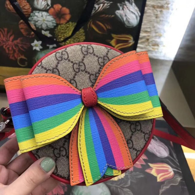Gucci Children's Multicolor rainbow Bow GG Messenger Bag 478294 2018